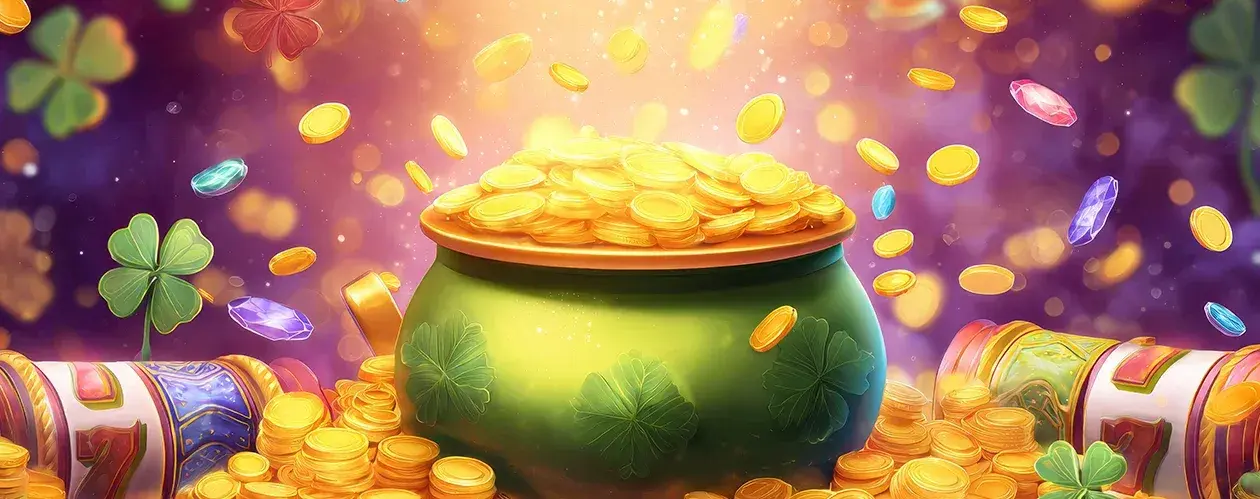 A mobile phone displaying a digital slot machine game on its screen, surrounded by glowing gold coins flying out into the foreground.