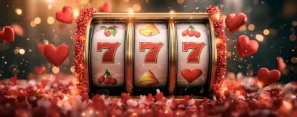 Easter bunny with 777 slot reels, colorful tulips, and speckled eggs on confetti-filled dark background