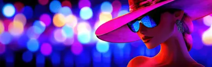 An animated image of a stylish woman wearing a fashionable hat and sunglasses, exuding a trendy and elegant vibe.