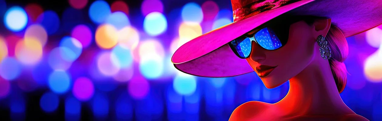 An animated image of a stylish woman wearing a fashionable hat and sunglasses, exuding a trendy and elegant vibe.