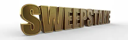 An image featuring bold, thick gold lettering that spells out 'Sweepstake' on a white background