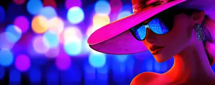 An animated image of a stylish woman wearing a fashionable hat and sunglasses, exuding a trendy and elegant vibe.
