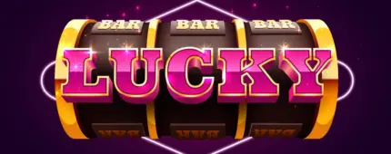 A slot machine with spinning reels featuring the word 