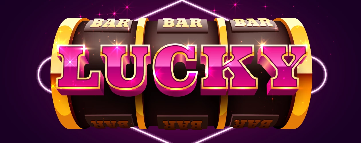 A slot machine with spinning reels featuring the word 