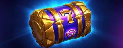 Stylized object type reel with a dark purple background, electrifying electric blue shading over the wheel, gold sides, and the number 7 prominently displayed in gold.
