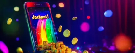 A digital illustration of gold coins spilling out from a smartphone screen that displays the word 